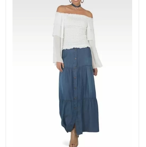 NEW Standards and Practices Hannah Denim Tencel Maxi Peasant Skirt Sz 29 NWT $84 - Picture 4 of 10